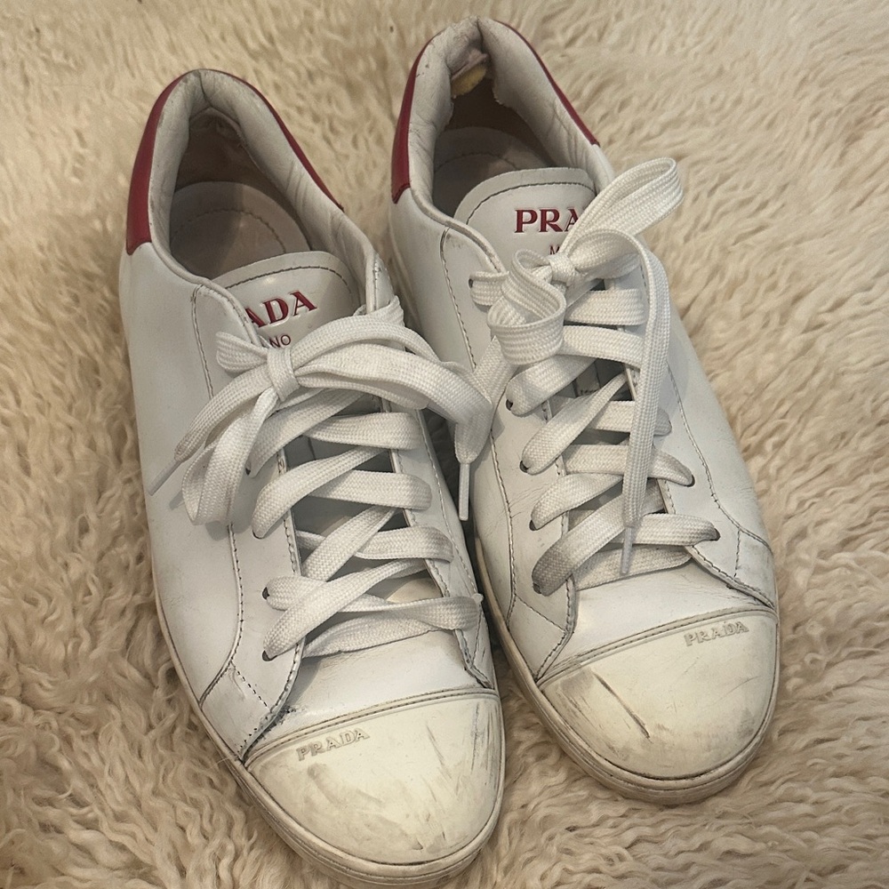 Prada Sneakers in White with Red Accents